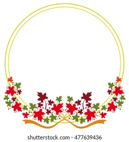 Autumn round frame with colorful maple leaves. Vector clip art.