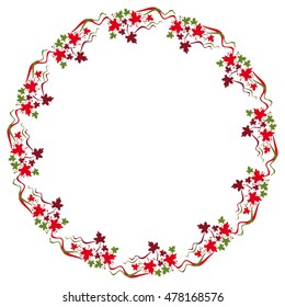Autumn round frame with colorful maple leaves. Vector clip art.