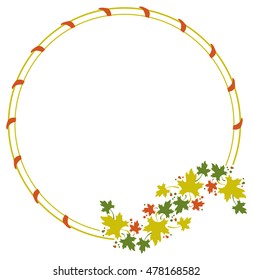 Autumn round frame with colorful maple leaves. Vector clip art.