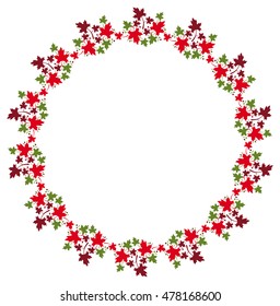 Autumn round frame with colorful maple leaves. Vector clip art.