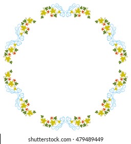 Autumn round frame with colorful maple leaves. Vector clip art.