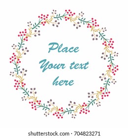 Autumn round frame with image of branches and leaves. Vector background.