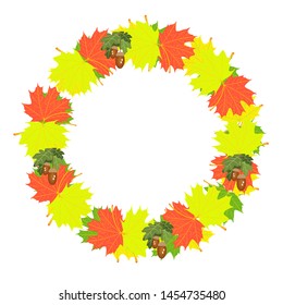 Autumn round frame with leaves decor