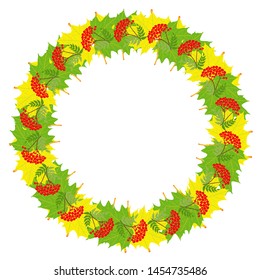 Autumn round frame with leaves decor