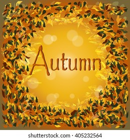 Autumn round frame from leaves. Sketch, design elements. Vector illustration. 