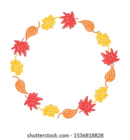 Autumn round frame with leaves. Vector illustration.