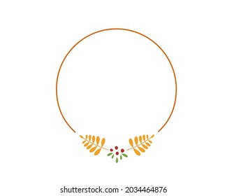 autumn round frame with yellow rowan leaves