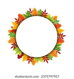 Autumn round leaves banner for thanksgiving background. Fall circular poster for discount, promotion. vector illustration