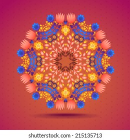 Autumn Round Vector Pattern. Card design template. Can be used for invitation, menu, ottoman, card design, for pillow design, banners, signs and others Isolated on beige