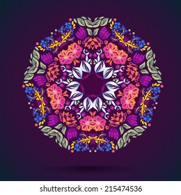 Autumn Round Vector Pattern. Card design template. Can be used for invitation, menu, ottoman, card design, for pillow design, banners, signs and others Isolated 