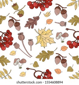 AUTUMN ROWAN Nature Seamless Pattern Vector Illustration