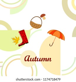 autumn rubber boots fallen leaf basket mushroom autumnal vector background