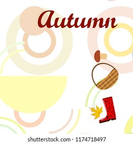 autumn rubber boots fallen leaf basket mushroom autumnal vector background