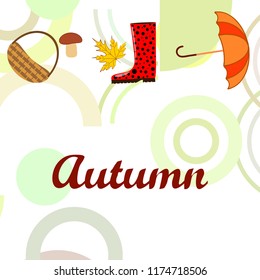 autumn rubber boots fallen leaf basket mushroom autumnal vector background