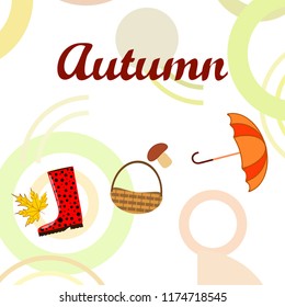 autumn rubber boots fallen leaf basket mushroom autumnal vector background