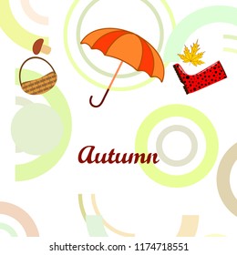 autumn rubber boots fallen leaf basket mushroom autumnal vector background