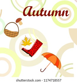 autumn rubber boots fallen leaf basket mushroom autumnal vector background