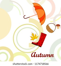 autumn rubber boots fallen leaf basket mushroom autumnal vector background