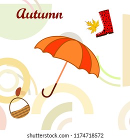 autumn rubber boots fallen leaf basket mushroom autumnal vector background