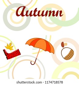 autumn rubber boots fallen leaf basket mushroom autumnal vector background