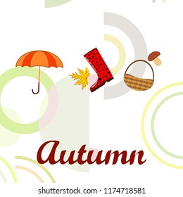 autumn rubber boots fallen leaf basket mushroom autumnal vector background