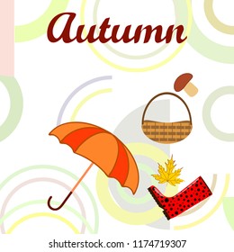autumn rubber boots fallen leaf basket mushroom autumnal vector background