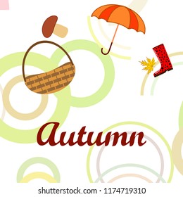 autumn rubber boots fallen leaf basket mushroom autumnal vector background