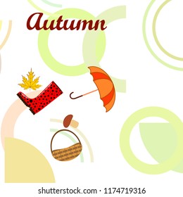 autumn rubber boots fallen leaf basket mushroom autumnal vector background