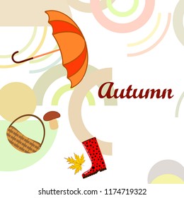 autumn rubber boots fallen leaf basket mushroom autumnal vector background