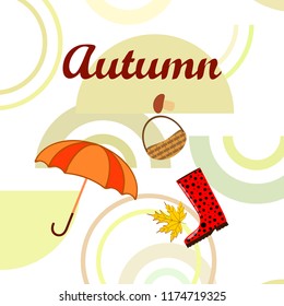 autumn rubber boots fallen leaf basket mushroom autumnal vector background