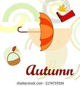 autumn rubber boots fallen leaf basket mushroom autumnal vector background