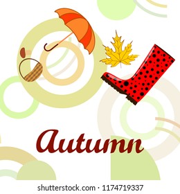 autumn rubber boots fallen leaf basket mushroom autumnal vector background