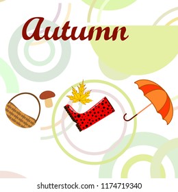 autumn rubber boots fallen leaf basket mushroom autumnal vector background
