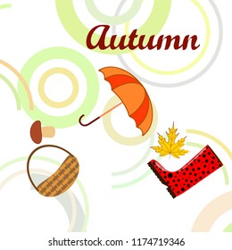 autumn rubber boots fallen leaf basket mushroom autumnal vector background