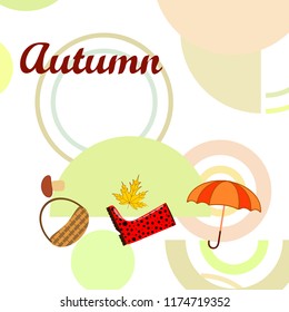 autumn rubber boots fallen leaf basket mushroom autumnal vector background