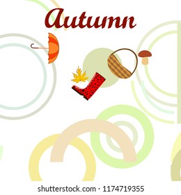 autumn rubber boots fallen leaf basket mushroom autumnal vector background