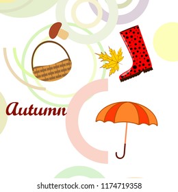 autumn rubber boots fallen leaf basket mushroom autumnal vector background