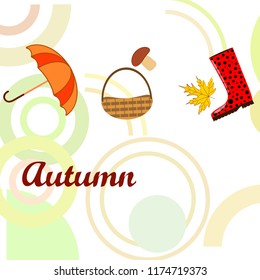 autumn rubber boots fallen leaf basket mushroom autumnal vector background