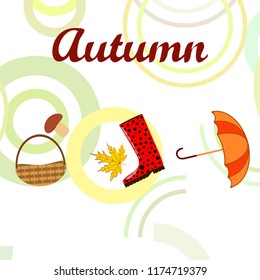 autumn rubber boots fallen leaf basket mushroom autumnal vector background