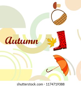 autumn rubber boots fallen leaf basket mushroom autumnal vector background