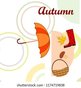 autumn rubber boots fallen leaf basket mushroom autumnal vector background