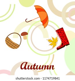 autumn rubber boots fallen leaf basket mushroom autumnal vector background