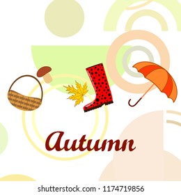 autumn rubber boots fallen leaf basket mushroom autumnal vector background