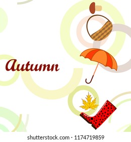 autumn rubber boots fallen leaf basket mushroom autumnal vector background