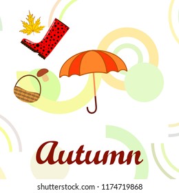 autumn rubber boots fallen leaf basket mushroom autumnal vector background