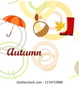 autumn rubber boots fallen leaf basket mushroom autumnal vector background