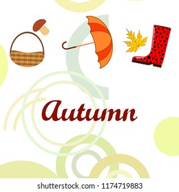 autumn rubber boots fallen leaf basket mushroom autumnal vector background