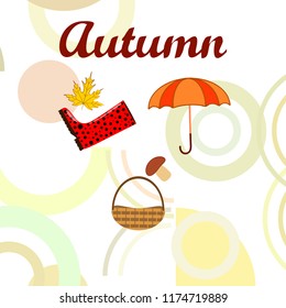 autumn rubber boots fallen leaf basket mushroom autumnal vector background