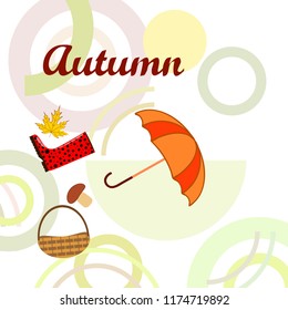 autumn rubber boots fallen leaf basket mushroom autumnal vector background