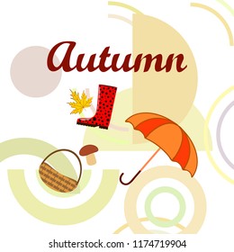 autumn rubber boots fallen leaf basket mushroom autumnal vector background